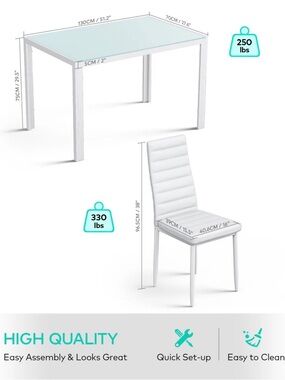 Latitude Run White Modern Glass Top Dining Table and Chair Set